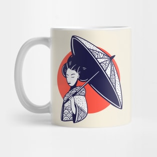 Vintage Sketch of a Japanese Woman in Kimono with Parasol Mug